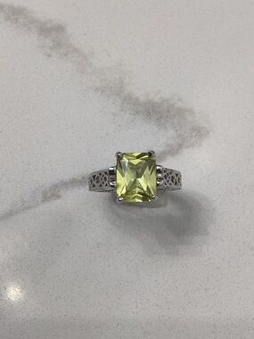 Lia Sophia Silver Ring with Lemon-Green Emerald-Cut Stone